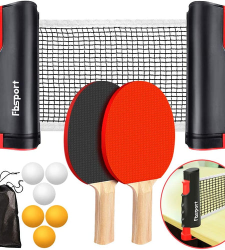 Ping Pong Paddle Set, Portable Table Tennis Set with Retractable Net,Rackets,Balls and Carry Bag for Indoor/Outdoor Games