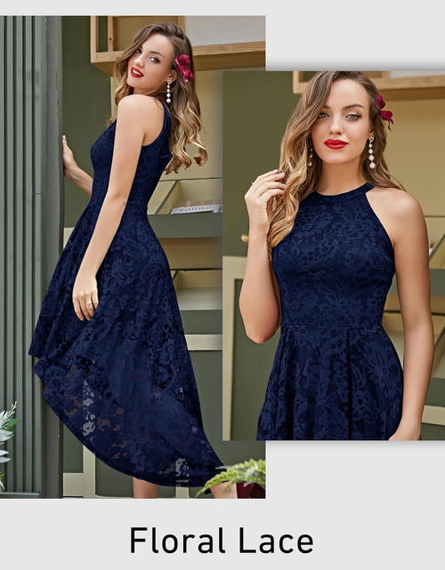 Load image into Gallery viewer, Women'S Halter Floral Lace Cocktail Party Dress Hi-Lo Bridesmaid Dress
