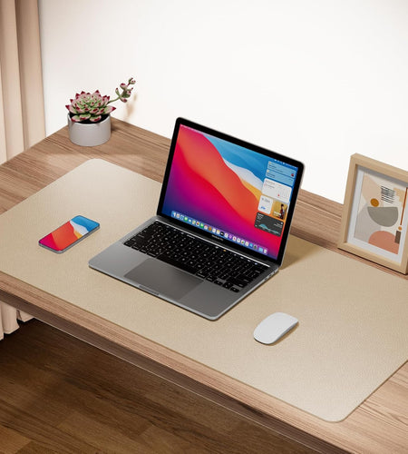 Leather Desk Mat,Desk Pad,Desktop Mat,Waterproof Mat for Desktop, Keyboard and Mouse,Leather Mouse Pad Protector Office Home,30"X 14"(M-Beige)