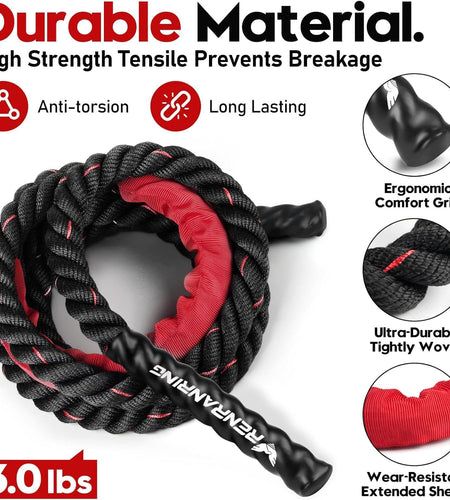 Weighted Jump Rope for Fitness - 9.8Ft Heavy Battle Ropes for Exercise, 3LB Workout Rope for Women & Men, Skipping Rope for Gym Training, Home Workout