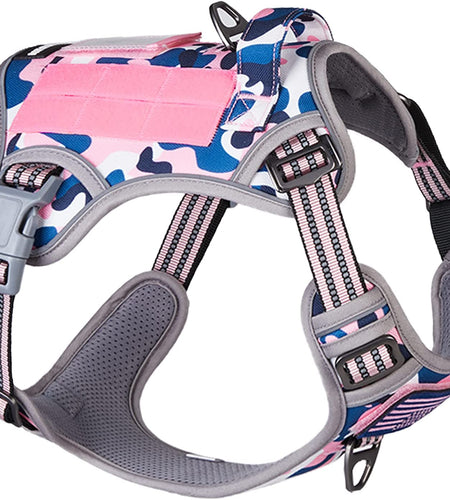 Tactical Dog Harness for Medium Dogs No Pull, Famous TIK Tok No Pull Dog Harness, Fit Smart Reflective Pet Walking Harness for Training, Adjustable Dog Vest Harness with Handle Pink Camo M