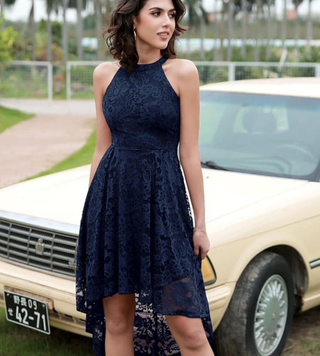 Women'S Halter Floral Lace Cocktail Party Dress Hi-Lo Bridesmaid Dress