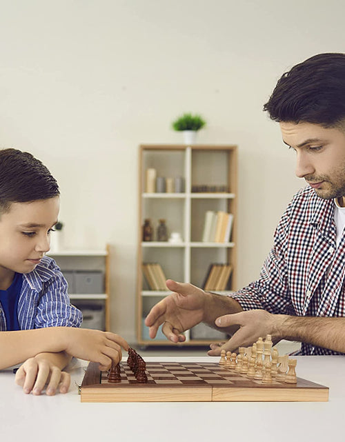 Load image into Gallery viewer, Magnetic Chess Board Set for Adults &amp; Kids, 15" Wooden Folding Chess Boards, Handcrafted Portable Travel Chess Game with Pieces Storage Slots &amp; 2 Extra Queens
