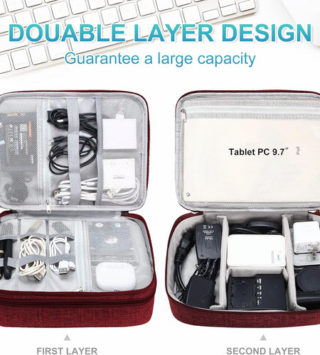 Electronics Organizer Charger Organizer Cable Organizer Bag Travel Cord Organizer Double Layers Electronics Travel Organizer for Chargers, Cords, Cable, Power Bank, Adapter, Mouse, Tablet, Phone