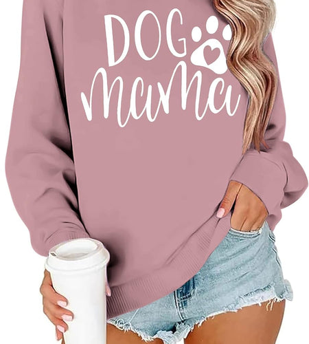 Dog Mom Sweatshirt Women Dog Mama Graphic Shirt Cute Paw Shirts Puppy Lover Pullover Casual Long Sleeve Tee Tops
