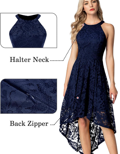 Load image into Gallery viewer, Women'S Halter Floral Lace Cocktail Party Dress Hi-Lo Bridesmaid Dress
