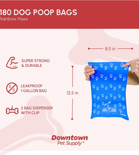 Dog Pet Waste Poop Bags with Leash Clip and Bag Dispenser - 180, 220, 500, 700, 880, 960, 2200 Bags