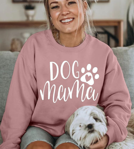 Dog Mom Sweatshirt Women Dog Mama Graphic Shirt Cute Paw Shirts Puppy Lover Pullover Casual Long Sleeve Tee Tops